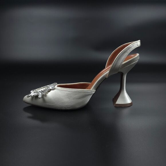 AMINA MUADDI Begum Sling 70 White Satin Swarovski Crystal Pointed Pumps 90s y2k - Picture 4 of 13
